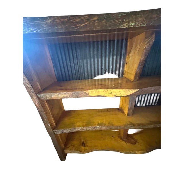 Late 20th Century Rustic Live-Edge Solid Wood & Corrugated Metal Open Bookcase For Sale - Image 6 of 8