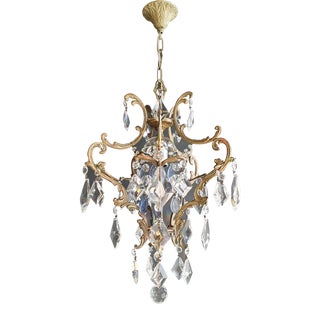 1940s Art Nouveau Crystal Lustré Cage Chandelier For Sale