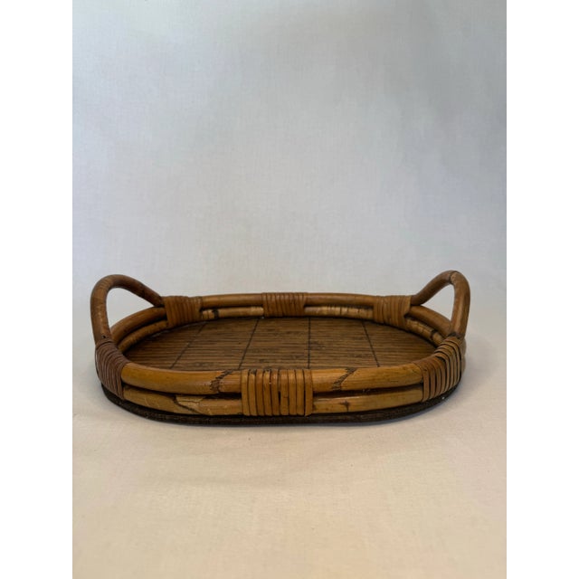 Nautical Vintage Coastal Bamboo & Pencil Reed Rattan Double Handle Serving Tray in the Style of Gabriella Crespi For Sale - Image 3 of 12