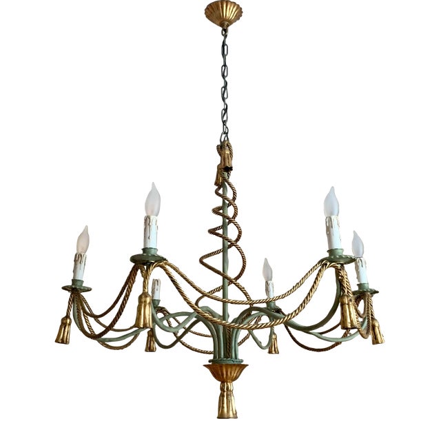 Late 20th Century Italian Rope and Tassel Gilt Metal Chandelier For Sale
