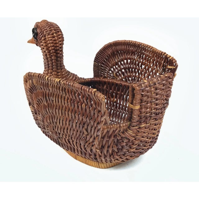 Boho 1970s Woven Wicker Duck Trinket Basket For Sale - Image 4 of 10
