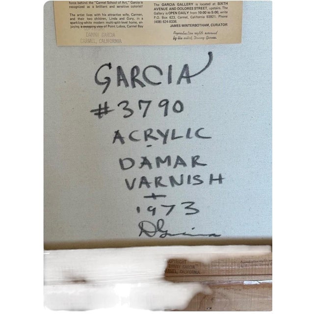 1973 Mid-Century Modern Danny Garcia Original Abstract Sailboat Harbor Acrylic Painting – Framed For Sale In San Francisco - Image 6 of 9
