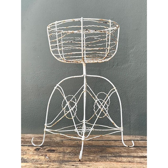 Vintage Distressed White Wire Plant Stand For Sale - Image 9 of 12