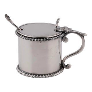 19th Century Victorian English Sterling Silver Mustard Pot With Liner and Spoon For Sale