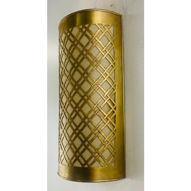 Mid-Century Modern Mid-Century Modern Style Brass Diamond Design Wall Sconce, a Pair For Sale - Image 3 of 10