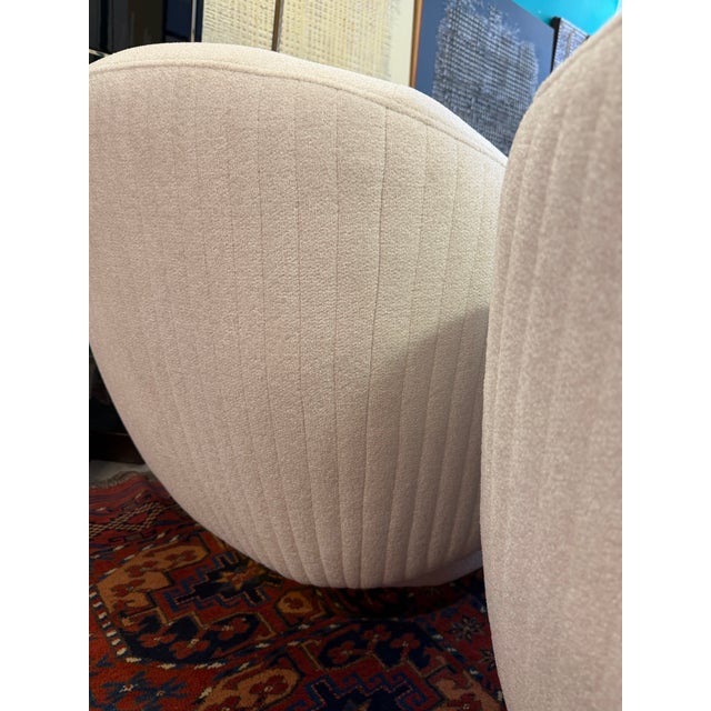 Cream Color Channeled Swivel Arm Chairs With Wrapped Gold Tone Bases a Pair For Sale In Miami - Image 6 of 9