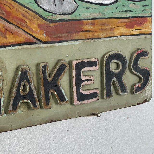 Astounding 1920s Art Deco Hand Painted "The Shoemakers" Trade Sign With Carved Letters & the Cobbler For Sale In New York - Image 6 of 12