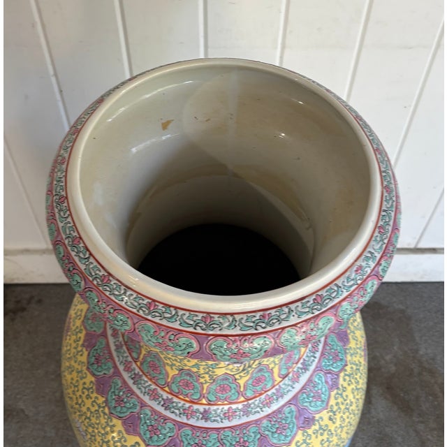 Chinese Giant Oversized Chinese Yellow Floral Ceramic Floor Vase For Sale - Image 3 of 7