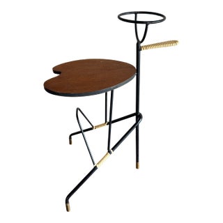 20th C. Danish Mid Century Modern Teak and Metal Plant Stand Side Table Magazine Rack For Sale