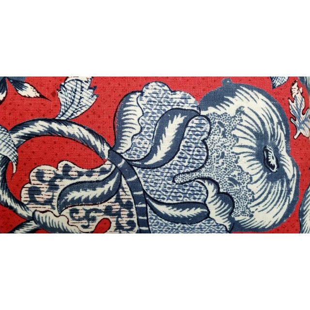 Shabby Chic Custom Thibaut Westmont Red, White and Blue Floral Linen Throw Pillow For Sale - Image 3 of 8