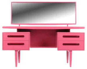 Pink Lacquered Wood Dressing Table with 4-Drawers, 1960s
