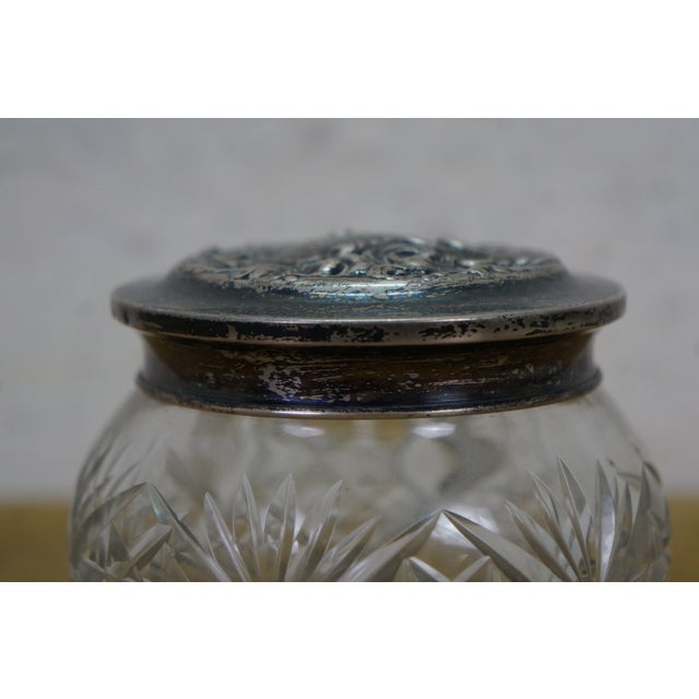 Antique Simpson Hall Miller Sterling Silver Lidded Cut Crystal Vanity Jar Pot 4" For Sale - Image 6 of 15