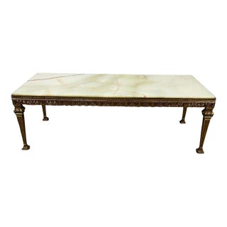 Living Room Table in Brass and Marble For Sale