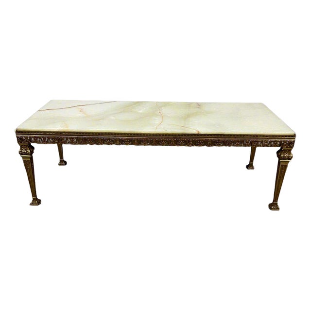 Living Room Table in Brass and Marble For Sale