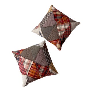 Vintage Patchwork Throw Pillows Pair For Sale