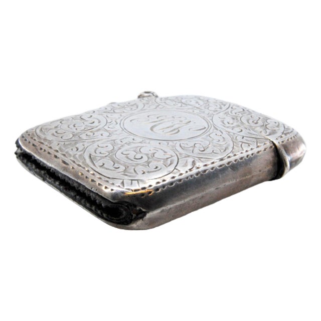 Silver Matchbox with Engraved Plant Motifs Surrounding Monogram Card For Sale