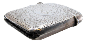 Silver Matchbox with Engraved Plant Motifs Surrounding Monogram Card