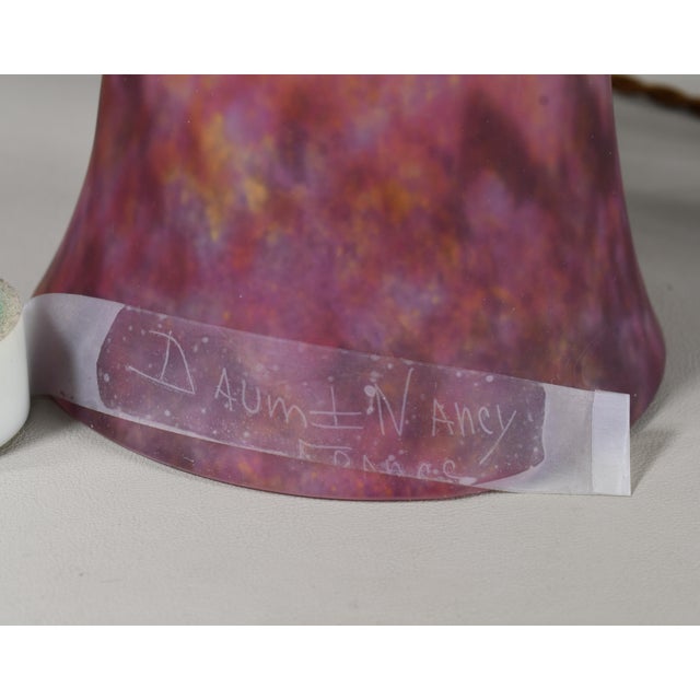 1920s French Art Deco Daum and Robj Table Lamp Burgundy Mottled Glass Wrought Iron For Sale - Image 10 of 11