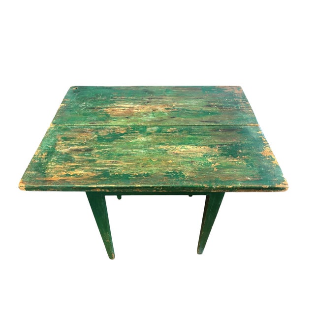 Farmhouse 19th Century Primitive Green Painted Farm Table For Sale - Image 3 of 12