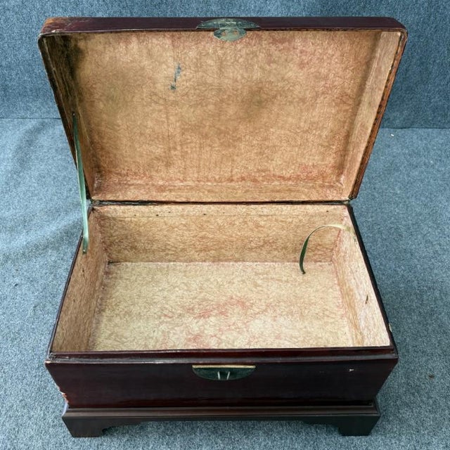 Mid 20th Century Red Leather Trunk on Wooden Stand For Sale - Image 9 of 16