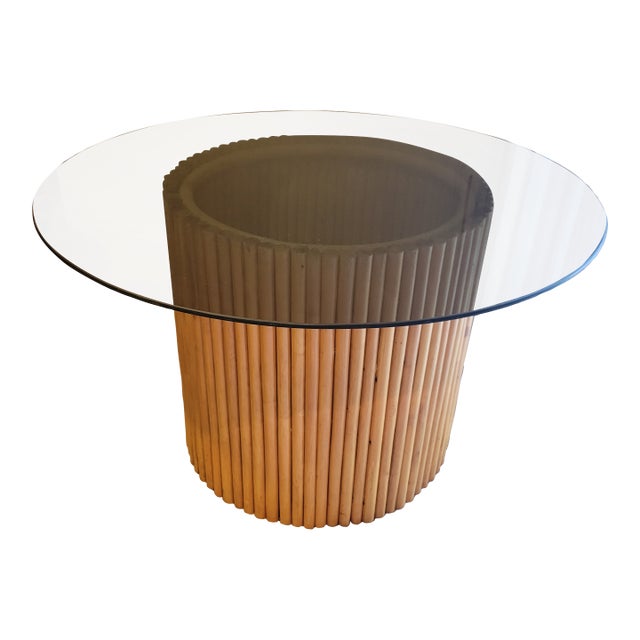 Vintage Bamboo Round Table With Glass Top For Sale