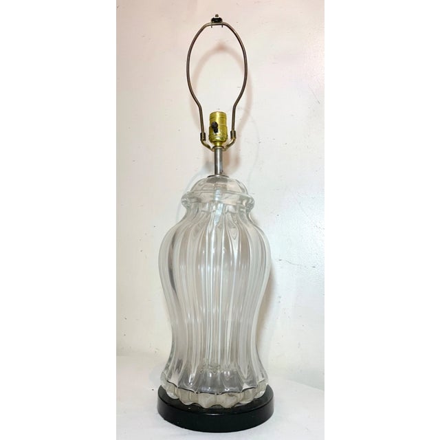 1960s Large Vintage Hand Blown Murano Urn Style Clear Art Glass Electric Table Lamp For Sale - Image 4 of 12