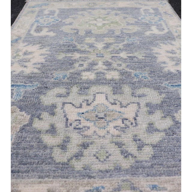 Modern Oushak Rug With Serene Blue Tones and Soft Ivory and Sage 1'10 X 3'0 For Sale In Atlanta - Image 6 of 10