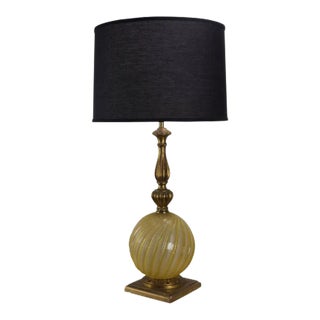 Italian Murano Glass Globe Table Lamp With Carved Giltwood Base For Sale
