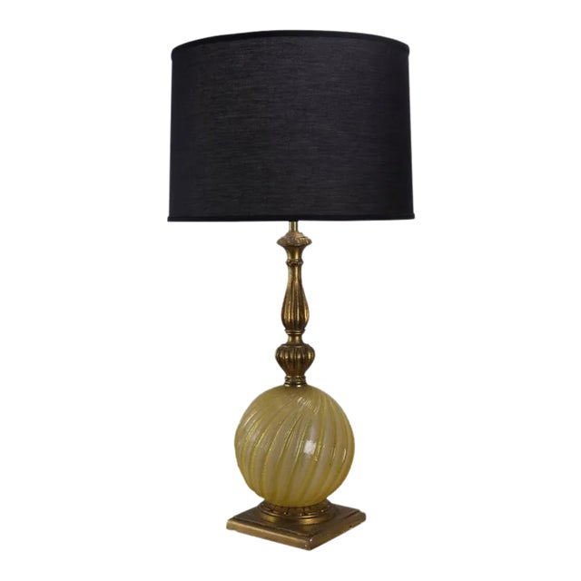 Italian Murano Glass Globe Table Lamp With Carved Giltwood Base For Sale