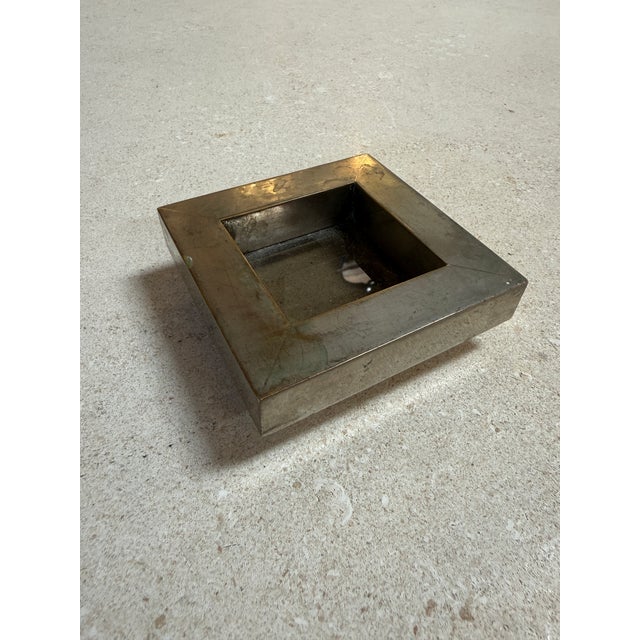 1970s Vintage Brushed Metal Square Catchall Tray With Patina For Sale - Image 5 of 6