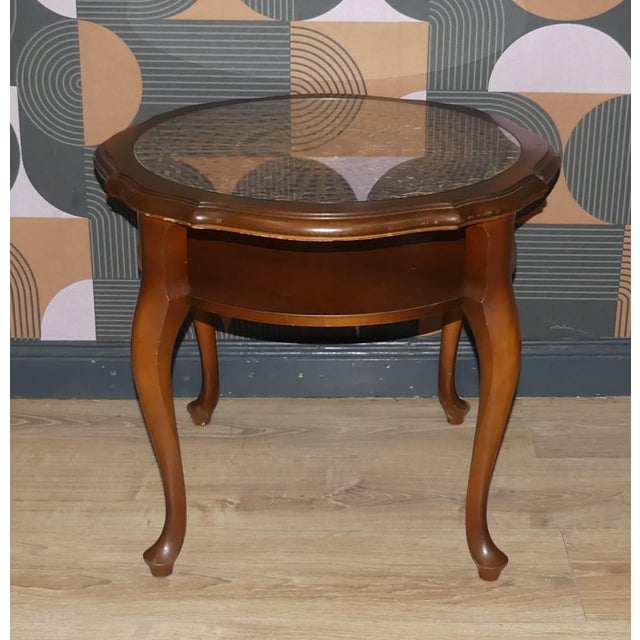 Chippendale Round Side Table with Shelf Wicker and Glass by Ilse Möbel, 1960s For Sale - Image 10 of 15