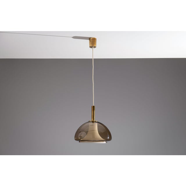 Hanging Lamp with Smoked Murano Glass and Opaline Inner Shade, 1960s For Sale - Image 4 of 14