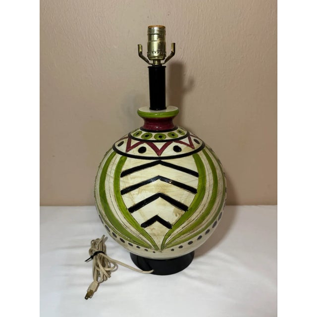Mid 20th Century Italian Pottery Sphere Lamp Incised Geometric Patterns For Sale - Image 10 of 12