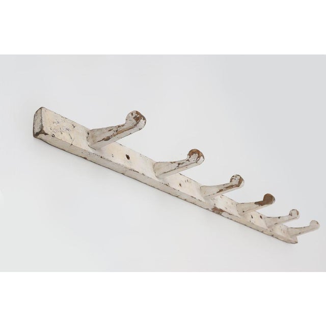 Industrial White Wall-Mounted Coat Rack in Wood, Belgium, 1920s For Sale - Image 10 of 11