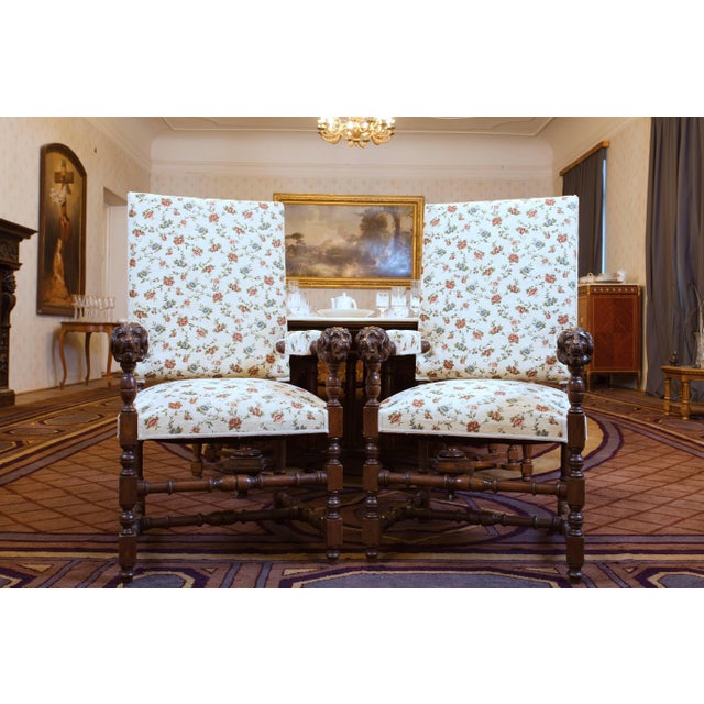Wood Oak Armchairs with Lion Carvings, 1880, Set of 2 For Sale - Image 7 of 7