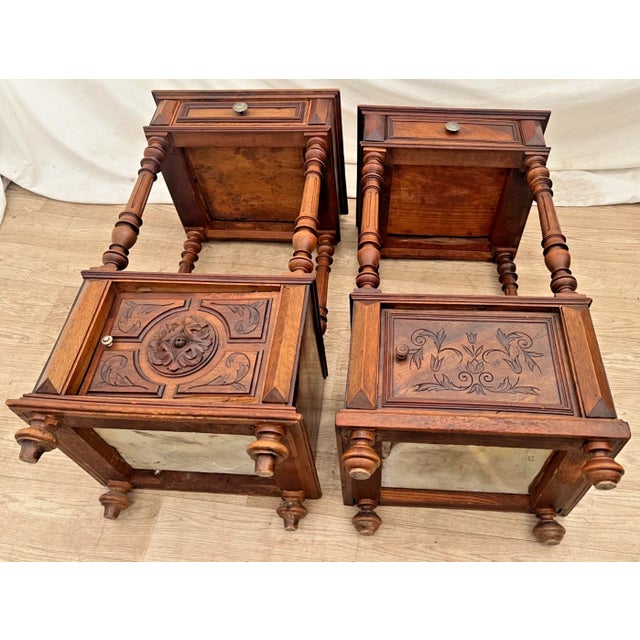 Antique French Renaissance Revival Nightstands Marble Top Commode Bed Cabinets For Sale - Image 12 of 12