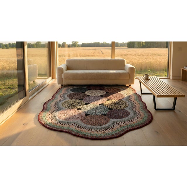 Beautifuly Soft Multi Color Ground With Colorful Circles Oval Antique American Braided Rug For Sale - Image 17 of 18