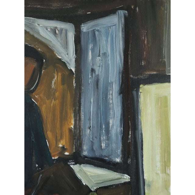 Mid-Century Modern 'A Moment to Read' Swedish Expressive Interior Oil Painting, Framed For Sale - Image 11 of 12