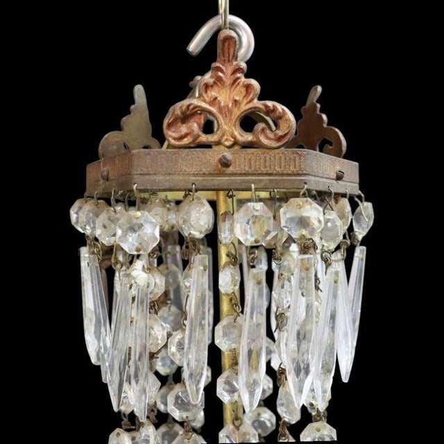 1950s Vintage Italian Brass & Cut Crystal 3-Light Chandelier C1950 For Sale - Image 5 of 6