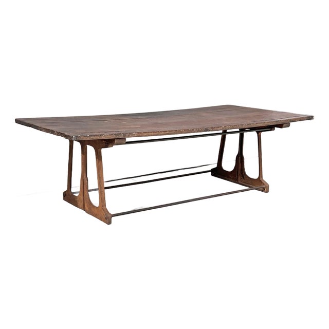 Industrial Modern Dining Table Walnut, Iron, 1940's For Sale