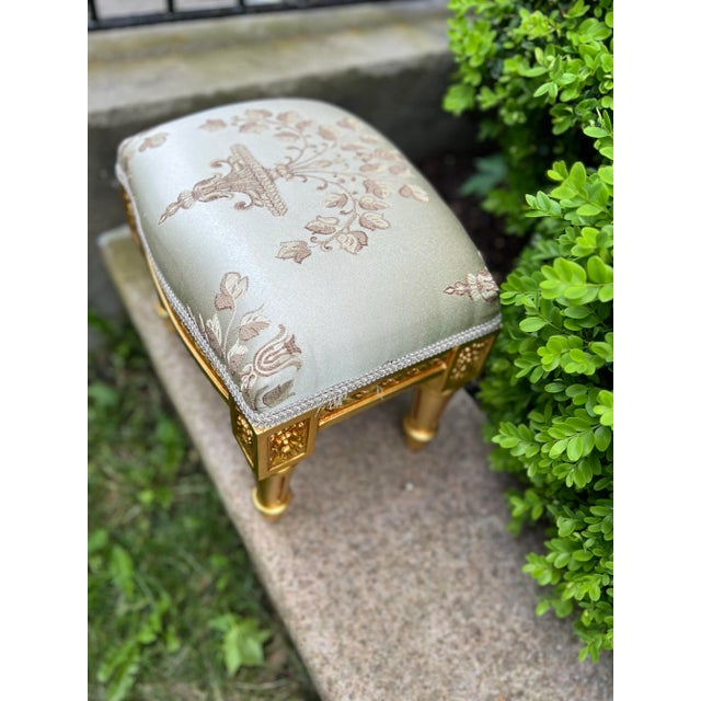 1960s 1960s Beige Upholstered Footstool in Gold Leaf For Sale - Image 5 of 5