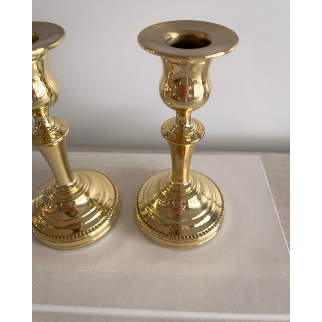 Vintage Baldwin Solid Brass Candlesticks, Pair, Usa, Late 20th Century For Sale - Image 4 of 8
