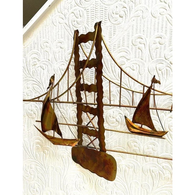 Mid-Century Modern Vintage Mid Century Modern Metal Golden Gate Bridge Boats Wall Hanging For Sale - Image 3 of 11