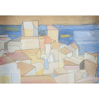 Pär Nordlander, Abstract Cityscape by the Sea, Mixed Media on Paper For Sale