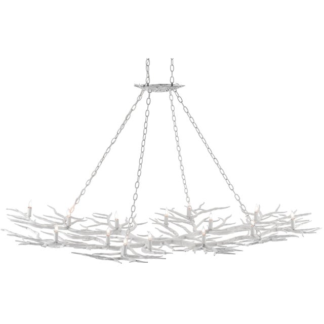 Our Rainforest White Chandelier has fourteen lights nestled within the hand-forged iron branches that form the shade of...