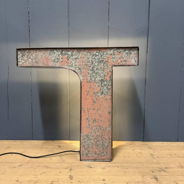 Large Zinc Letter T with Lighting from America For Sale - Image 3 of 18