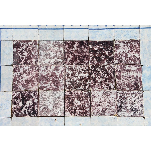 Purple 18th Century Tile Mural Panel, Aubergine Spongeware Surrounded by Blue & White Flowers - 35 Pieces For Sale - Image 8 of 13
