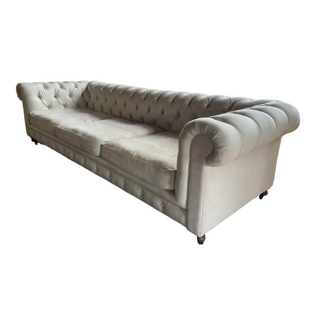 Restoration Hardware Linen Tufted Chesterfield Sofa Chairish