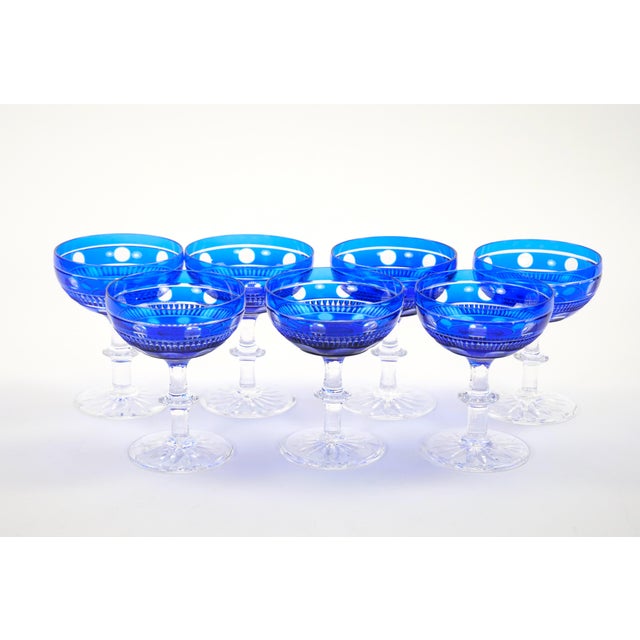Val Saint Lambert Cobalt Crystal Champagne Coupe Glass, Service for 8 People For Sale - Image 10 of 13