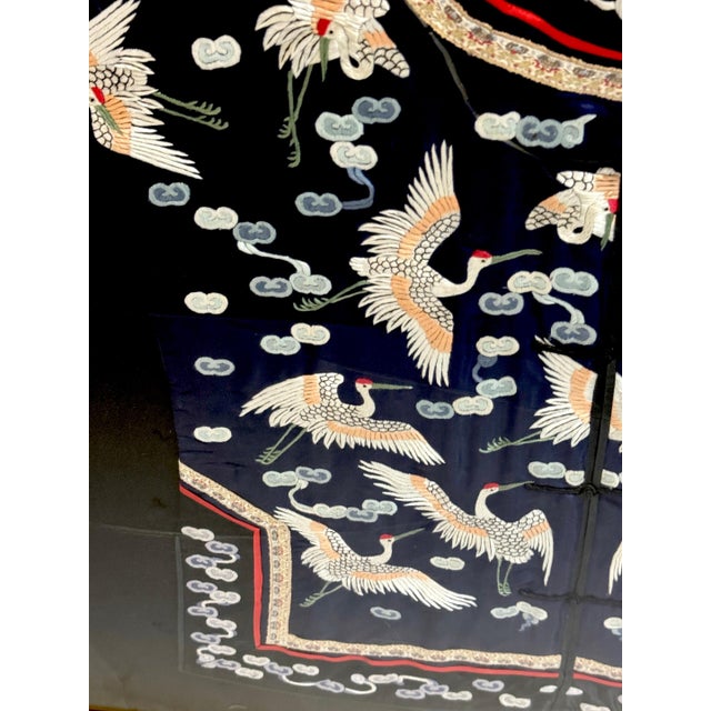 Framed Chinese Silk Embroidered Robe Flying Cranes & Auspicious Clouds For Sale - Image 9 of 12